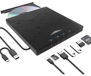 Qumox Graveur DVD CD Externe, Lecteur CD DVD Externe, USB 3.0 Avec 4 Ports USB Et 2 Lecteurs De Cartes TF/SD, Unité CD/DVD Externe Ultra Fine Pour Ordinateur Portable Mac,PC Windows 11/10/8/7 Linux OS