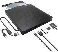 QUMOX Graveur DVD/CD Externe USB 3.0 avec Lecteur SD/TF | Connexion USB 3.0, quatre ports USB et lecteurs de cartes SD/TF pour ordinateurs compatibles.