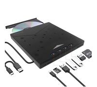 Qumox Graveur DVD CD Lecteur Externe USB 3.0 Avec 4 Ports USB A ,2 port Cartes TF/SD Pour PC Ordinateur Portable Mac,PC Windows 11