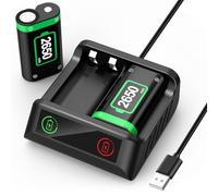 QUMOX Lot de 2 Batteries Rechargeables à Charge Rapide de 2 650 mAh avec Chargeur pour Manette sans Fil Xbox One/Xbox Series X|S Xbox One S/Xbox One X/Xbox One Elite, Protection Intelligente Durable