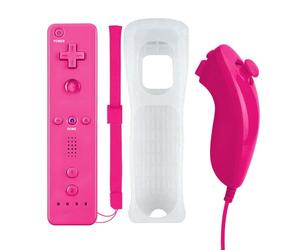 QUMOX Manette pour Wii, Controleur de Mouvement à Distance, Télécommande et Nunchuk, Console Remplacement Compatibles avec Wii et Wii U avec Etui de Protection en Silicone Rose