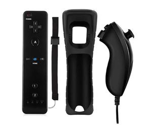 QUMOX Manette pour Wii, Controleur de Mouvement à Distance, Télécommande et Nunchuk, Console Remplacement Compatibles avec Wii et Wii U avec Etui de Protection en Silicone Noir