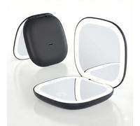 QUMOX Miroir de Maquillage Compact Lumineux grossissant 5X, Miroir de Voyage Rechargeable avec lumière LED, 3 Modes de Couleur, luminosité réglable par Simple Pression, Miroir cosmétique,Noir