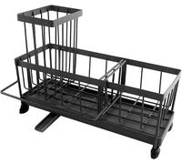 QUMOX Organisateur d’Évier avec Bec Pivotant à 360° - Support Éponge avec Séparateurs Réglables, Porte-Brosse Amovible et Crochet - Égouttoir en Métal Antirouille pour Plan de Travail Cuisine