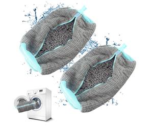QUMOX Sac à Linge pour Chaussures pour Machine à Laver et sèche-Linge, Sac de Lavage de Chaussures réutilisable et Durable avec Housse zippée en Peluche, Lot de 2, Gris
