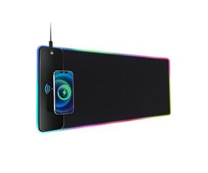 Qumox Tapis de Souris XXL RGB avec Chargeur sans Fil 15W - 10 Modes LED, Surface Lisse, Base Antidérapante, 800×300×4 mm - pour Bureau, PC, Gaming