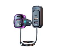 QUMOX Transmetteur FM Bluetooth 5.3 pour Voiture, Adaptateur C56 avec Charge Rapide PD 15 W, rallonge de 1,5 m, Ports USB/Type-C, Lecture MP3, appels Mains Libres, écran LED