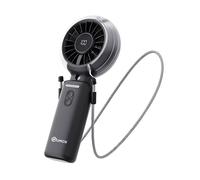 QUMOX Ventilateur Brumisateur Portable, Mini Ventilateur Rechargeable USB Pliable avec Affichage Numérique de Batterie, 3 Vitesses, Ventilateur de Poche et de Bureau pour Voyage, Bureau, Été,noir