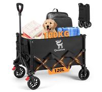 Qunature Chariot à roulettes Chariot de Transport 120L à Roues Tout Terrain avec Frein, Poignée Réglable et Cadre en Acier Carbone, pour Jardin, Plage, Camping, Transport Extérieur, Noir