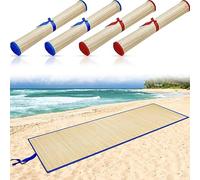 Qunclay Lot de 4 tapis de plage en paille imperméables, antidérapants, pliables et légers avec bordure pour camping, bain de soleil, pique-nique, yoga (bleu, rouge, 177,8 x 61 cm)