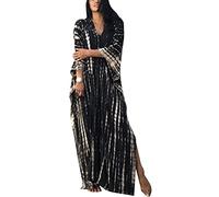QUNERY Femmes Robe de Plage Femme Longue Boheme Robe Maxi Fleur Kimono Bikini Cover-Up (Noir)