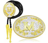 QuneusHot Lot de 2 boucles de ceinture occidentales Bolo Cravate Lettre Initiale ABC à XYZ Cowboy Costume Doré Accessoires pour Homme Femme, Or M, Large