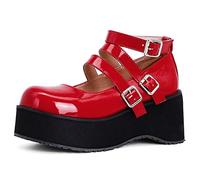 QUNHU Femme Sweet Uniforme Mary Jane Chaussure Lolita Cheville Plateforme Compensé Goth Pompes Robes Chaussures (Color : Rouge, Size : 38 EU)