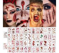 Qunkun 50 Feuilles Tatouage De Blessure Zombie D'Horreur ImperméAble Tatouages Temporaires Tatouages Usuels Halloween Maquillage Et Cosplay Carnaval