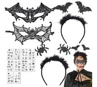Qunkun Costume d'Halloween pour femme, accessoire de costume gothique, vampire, araignée, chauve-souris, masque de mascarade sexy, masques vénitiens