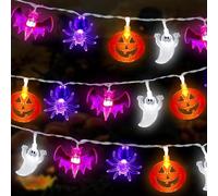 Qunkun Halloween Deko Lichter, Halloween Light Garlands, 7.5 m 40 Citrouilles, Chauves-souris, Fantômes, Araignées（10 chacun）, Halloween String Light für Weihnachten Halloween Party
