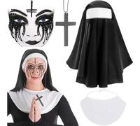 Qunkun Lot de 4 costumes de nonne d'horreur pour femme - Tatouage du visage d'Halloween - Carnaval