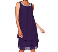 QUNLIANYI Robes Paillettes Femmes Robe en Mousseline de Soie Sequin Couleur Unie Dames D'Été Femmes Plus Size Sequin O-Cou Robe de Soirée sans Manches 5XL Violet