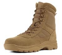 QUNLON Rangers Militaire Homme Bottes Tactique Botte Moto Homme Bottes Militaire Airsoft Bottes de Combat avec Fermeture éclair Antidérapante Chaussure de Randonnée-Marron 43EU