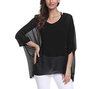 Qunsia Myosotis510 Women's Chiffon Caftan Poncho Tunic Top Cover up Batwing Blouse (Z-4305)