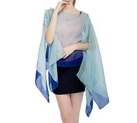 Qunsia Poncho en mousseline de soie pour femme Motif floral - Bleu - Taille Unique
