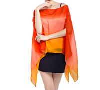 Qunsia Poncho en mousseline de soie pour femme Motif floral - Orange - Taille Unique