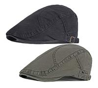 Qunson Lot de 2 chapeaux plats en coton pour homme Ivy Gatsby Newsboy - noir - Taille unique