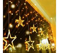 Quntis 12 Étoiles Rideau/Guirlande Lumineux Murale Intérieur Extérieur CONNECTABLE 8 Mode Éclairage, avec 138 LEDs de Fête Noël Mariage Fenêtre Jardin Anniversaire Décoration, 2M Lumière Blanc Chaud