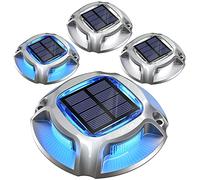 Quntis 4Pcs Lampe Solaire Sol Etanche IP68 Blanc/Bleu, Balise Extérieure | 2 Couleurs Commutable, Aluminium, Autonomie Jusqu'à 20 Heures, pour Escalier Terrasse Chemin Pont Piscine Jardin