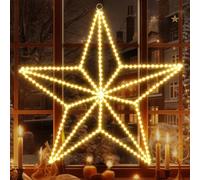 Quntis 50 CM LED Etoile Lumineuse Alimentée par Fiche, 282 LEDs Decoration Noel Exterieur pour Maison Jardin Intérieur Extérieur, Deco Fenetre Noel en 3D, Blanc Chaud