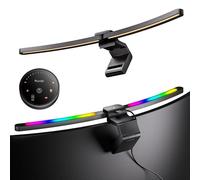 Quntis 66CM Lampe Ecran PC Incurvé avec Télécommande, Ultrawide Pliable Lumière Ecran avec Rétro-Eclairage 15 Modes RGB Monitor Light Bar, 112+54 LED USB Lampe d'Ordinateur - Curved RGB