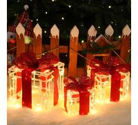 Quntis Boîtes à Cadeaux Lumineuses de Noël, 215 LEDs Décoration Intérieur Lumière, Lot de 3 Boîtes Lumineuses Métal Acrylique Décoration Coli Éclairage de Noël Intérieur/Extérieur Déco Lumière