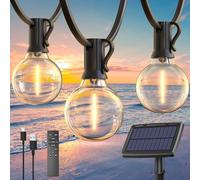 Quntis Guirlande Guinguette Extérieur Solaire 12M/41ft 15+1 Ampoules Guirlande Lumineuse avec 4 Modes Luminosité Étanche IP44 pour Jardin Parasol Terrasse Mariage Pergola-Blanc Chaud