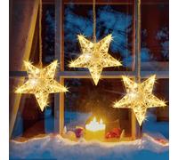 Quntis LED Rideau Lumineux Étoile Déco Noël Diamanté à Piles Minuterie 8 Modes, Étoile Guirlande Lumineuse Rideau Étanche Intérieur Extérieur de Fenêtre Vitrine Mariage, Éclairage Lumière Blanc Chaud