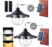 Quntis Lot de 2 Lampe Solaire Exterieur Suspendue avec Télécommande & Ampoule E27, IP65 Étanche Suspension Solaire avec Detecteurs de mouvement, 5 Modes, 2700K-6500K, 80 LED Lampe Suspendue Exterieur