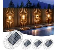 Quntis Lot de 4 lampes solaires pour clôture, effet d'éclairage à 360°, marche/arrêt automatique, étanchéité IP44, lumières de sécurité sans fil pour balcon, escalier, garage, route, abri de jardin