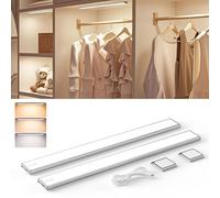 Quntis Reglette LED Cusine sous Meuble 40CM Aimantée, 186 LEDs Rechargeable USB Sans Fil Lampe de Placard à Détecteur de Mouvement Interieur 3 Couleurs Lumière Réglable pour Armoire Escalier Bureau
