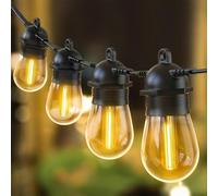 Quntis S14 Guirlande Lumineuse Exterieure 16M 15+1 Ampoules, Connectable | Blanc Chaud, IP65 Étanche, Alimentation par Prise, Guirlande Guinguette Extérieure pour Eté Mariage Jardin Patio Terrasse