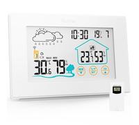Quntis Station Météo,5”LED Capteur Large Thermomètre Hygromètre Numériques,Alarme Horloge Météo,Thermomètre Hygromètre sans Fil Intérieur Extérieur avec Fonction Snooze Affichage Heure Date Jour-Blanc