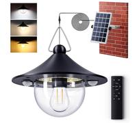 Quntis Suspension Solaire Exterieur avec Télécommande & Ampoule E27, IP65 Étanche Lampe Solaire Exterieur avec Detecteurs de mouvement, 5 Modes, 2700K-6500K, 80 LED Lampe Suspendue pour Pergola Jardin