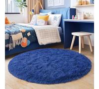 Quntue Tapis rond bleu 1,2 x 1,2 m pour chambre à coucher, tapis circulaire ultra doux et moelleux pour chambre d'enfants de filles et de garçons, tapis à poils longs pour salon, salle de jeux,