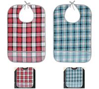 QUNXON Lot de 2 bavoirs pour adultes - Imperméables - Lavables - Double face - Avec bretelles réglables - Pour hommes et femmes, Bleu/rouge, 58,8 x 38 cm