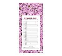 QUO VADIS - 1 Plaque Calendrier Mensuel Long - Motifs Fleurs - Janvier 2026 à Décembre 2026 - Format 16 x 33,3 cm