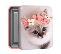 QUO VADIS - Boîte Métal à Bons Points - Visuel Chaton et Fleurs - 8 x 10 x 2,5 cm