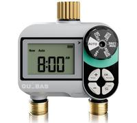 QUOBAS Minuteur d'arrosage à 2 zones avec entrée et sortie en laiton, minuterie d'eau programmable pour tuyau d'arrosage avec retard de pluie, arrosage manuel, système de contrôle d'irrigation