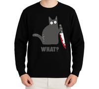 Quoi ? Chat d'Halloween amusant avec couteau - Pull au design humour sombre, Noir , L