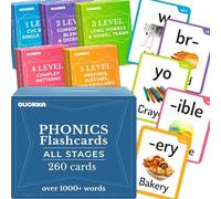 QUOKKA 1000+ Phonics Words Flash Cards for Kids Ages 4-8 I 20 Phonic Stages I 260 Card Games for Kids Ages 3-5 and 6-8 | Learn to Read Games & Phonics Manipulatives for Complete Phonemic Awareness