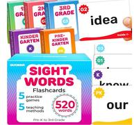 QUOKKA 520 Sight Words Flash Cards for Kids Adults - Based on Dolch & Fry High Frequency Word Lists - Pre-K, Kindergarten -1st Grade-2nd Grade to 3rd Grade | 5 Levels Color Coded Bold Font Large Size