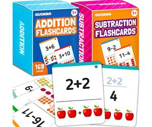 Quokka Addition & Subtraction Flash Cards Set for Kids Ages 4-8 - 338 Jumbo Math Flash Cards with Visual Aids, Sorting Rings & Reference Cards - Math Games for Kids 1st to 3rd Grade Classroom & Home