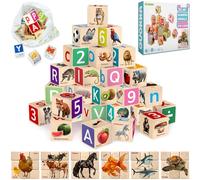 Quokka Blocs en bois pour tout-petits de 1 à 3 ans - Blocs d'apprentissage ABC réalistes pour enfants de 3 à 5 ans - Jouets en bois empilables pour 2 à 4 ans - Apprendre les lettres et les chiffres